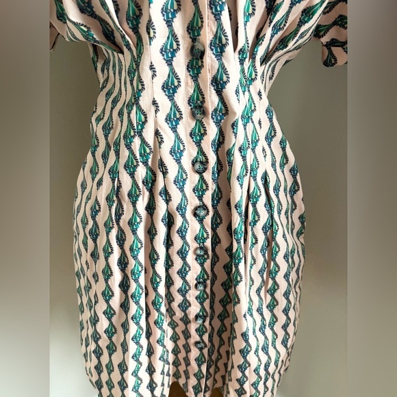 NWT Saloni Riya Ocean Stripe Seashell Print Stretch Cotton Pleated Mini Dress - Picture 6 of 14